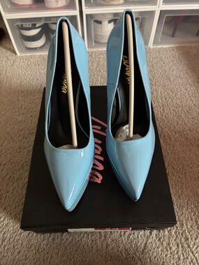 Liliana Baby Blue Patent Pointed Toe Pumps
